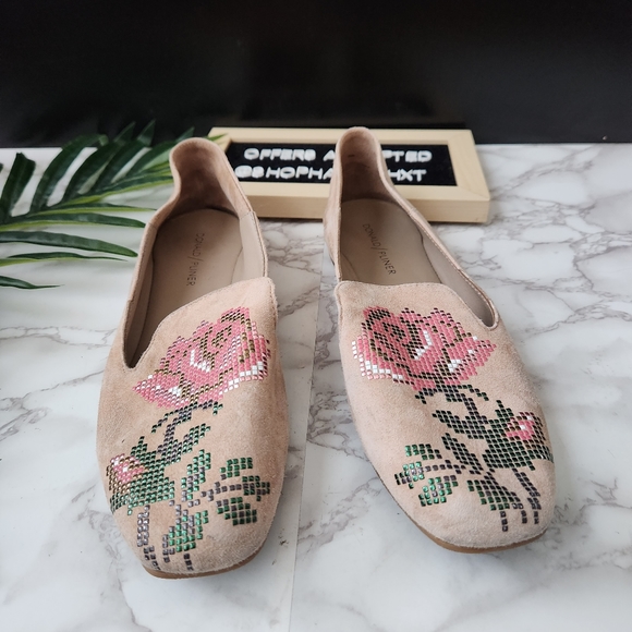 Donald J Pilner Hiro Floral Embellished Suede Slip On Flats - Picture 2 of 7